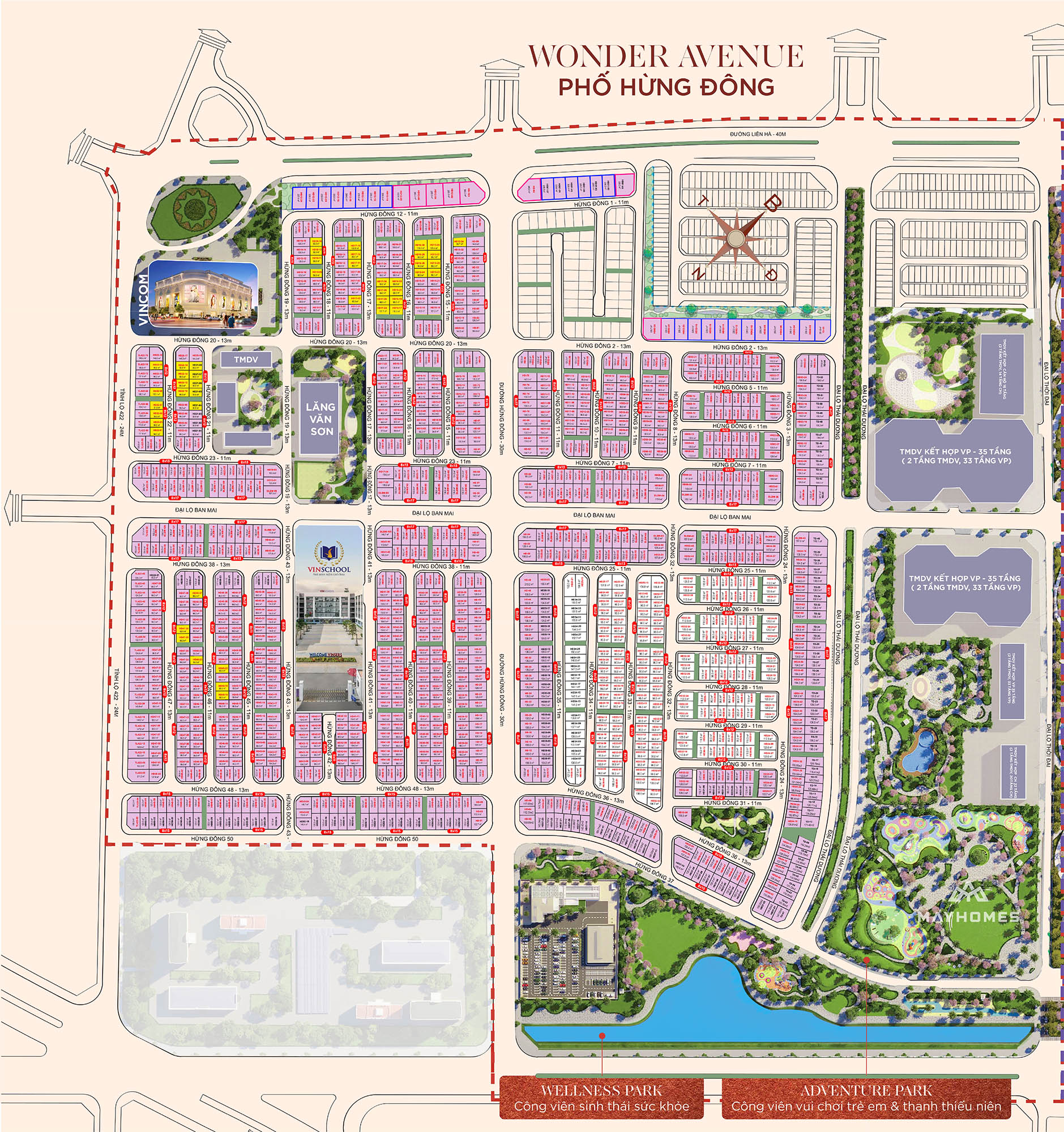 Mặt bằng phân khu Hừng Đông Vinhomes Wonder City Đan Phượng