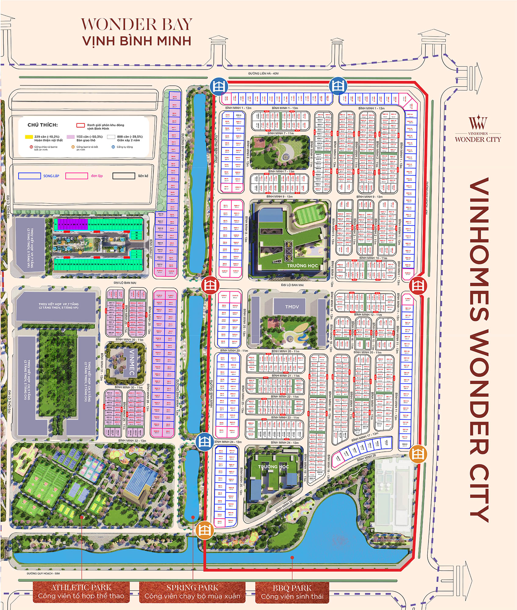 Mặt bằng phân khu Vịnh Bình Minh Vinhomes Wonder City Đan Phượng