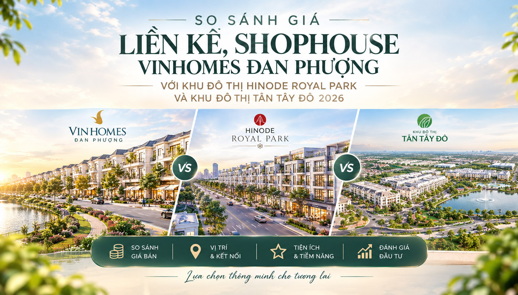 So sánh giá liền kề biệt thự, shophouse Vinhomes Đan Phượng với khu đô thị lân cận tháng 9 năm 2026